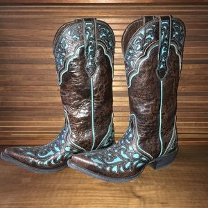 Ariat Western Boots Brown with Turquoise Inlay